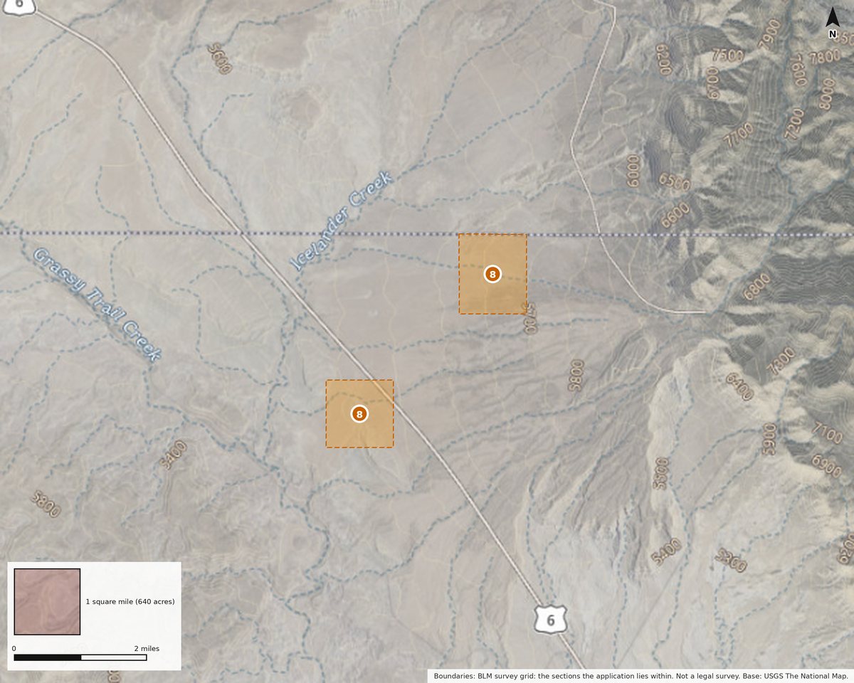 Map: Between Price and Green River. State site-study permit application 7676 (8), in Emery County: 488 acres of state trust land within the two survey sections drawn, for site-suitability studies toward 'a potential industrial and manufacturing development'. No record names the applicant.