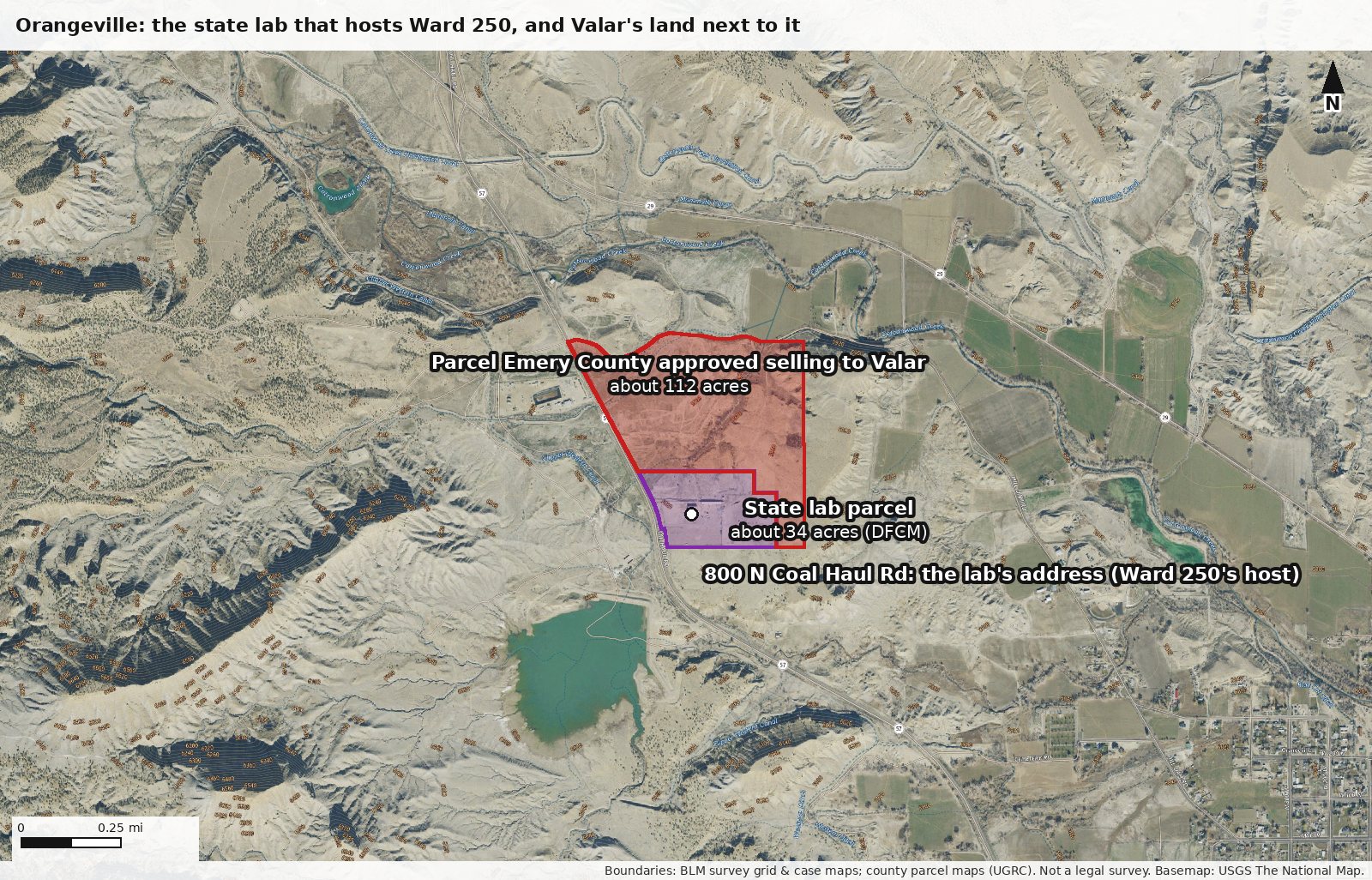 Orangeville: the state lab that hosts Ward 250, and the land next to it approved for sale to Valar
