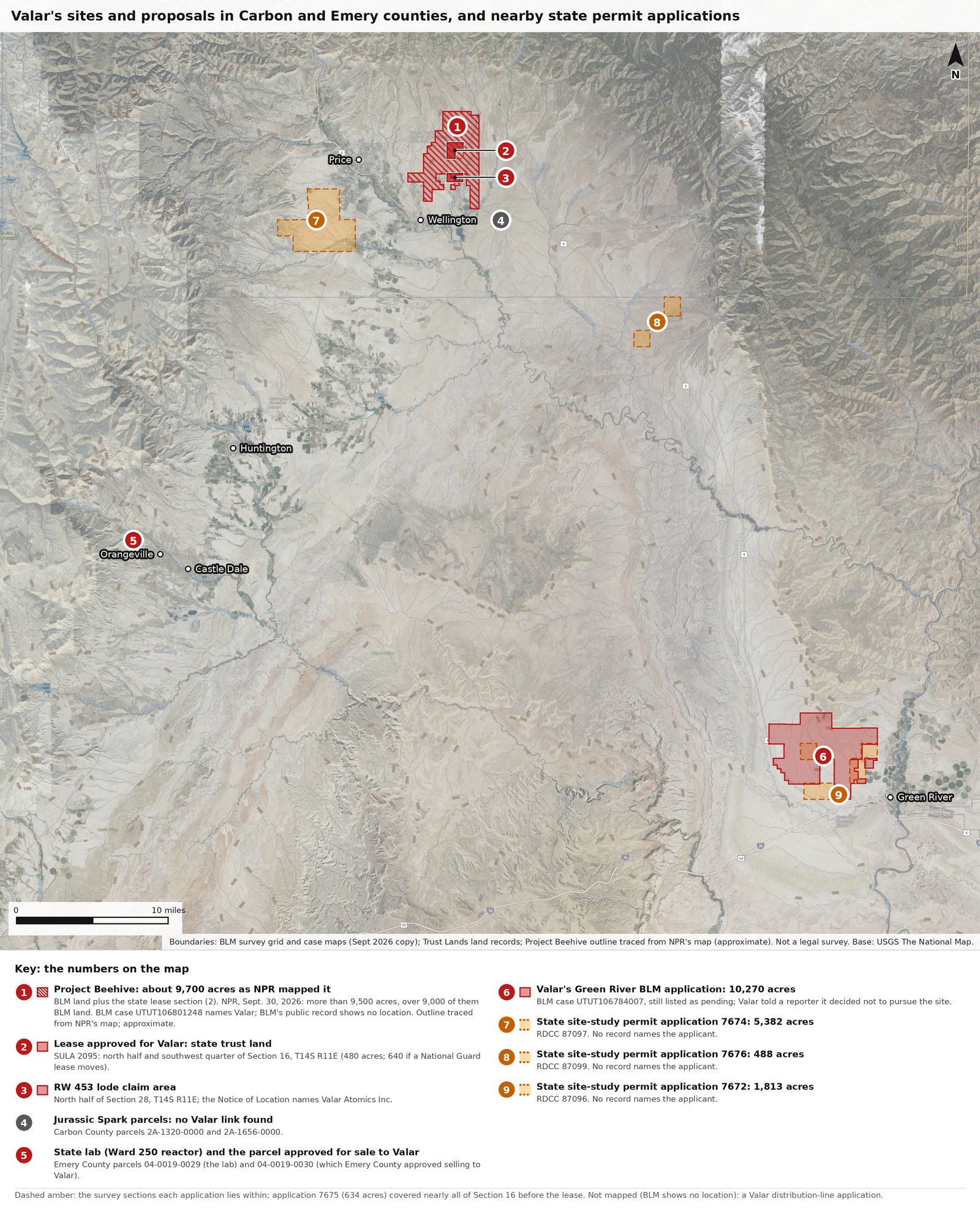 The region: Valar's sites and proposals in Carbon and Emery counties, Project Beehive, and nearby state permit applications